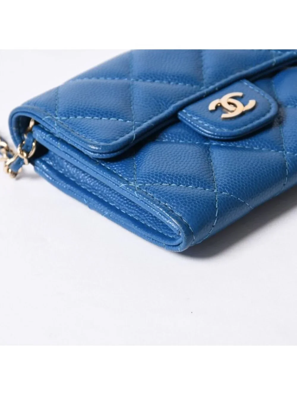 Chanel Chain Wallet Coin Purse CC Logo Caviar Leather Blue